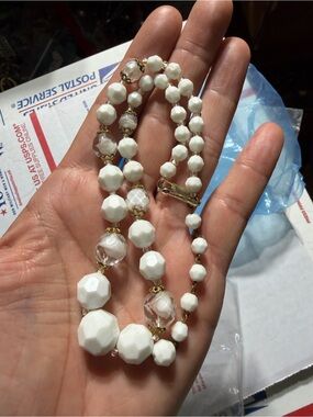 Vintage “ Germany “ White Faceted Bead Necklace